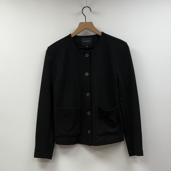 NWT Banana Republic Collarless Boucle Boxy Jacket Lady Blazer Career Black XS - Picture 2 of 8